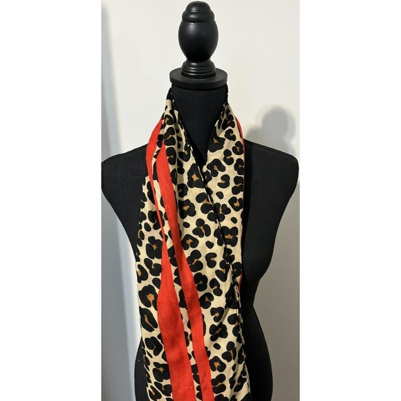 Chico's Accessories - Women's Leopard Print Scard with Red Stripe Accents One Size
